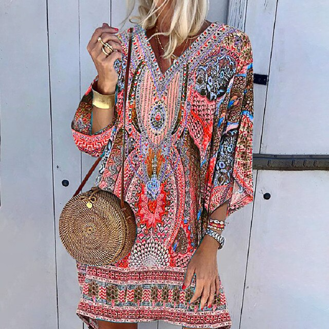 Casual damesjurk Eva™ met kleurrijke print, perfecte pasvorm. Een comfortabele en vrolijke zonnejurk.