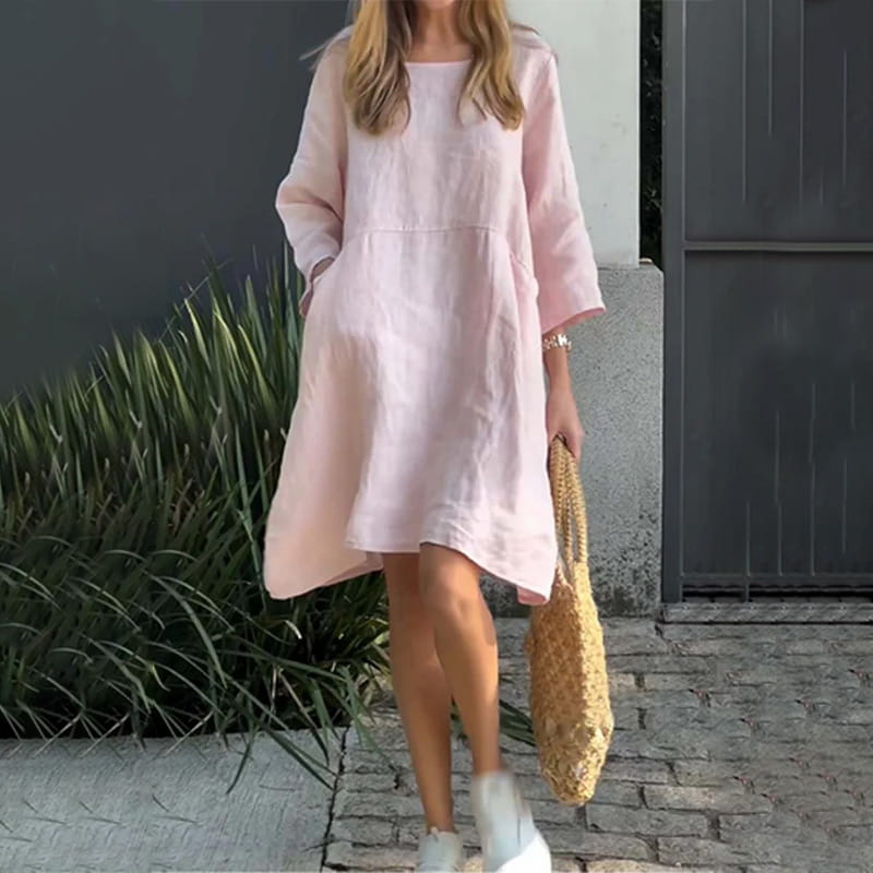 Dames Zomerjurk Malia, losvallend en luchtig, perfect voor een comfortabele zomerlook met praktische zakken.