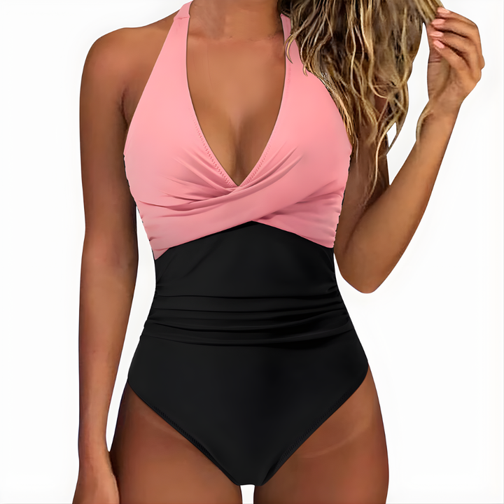 Zomers damesbadpak, plooigedetailleerd, van elastaan voor flexibiliteit en een perfecte fit.