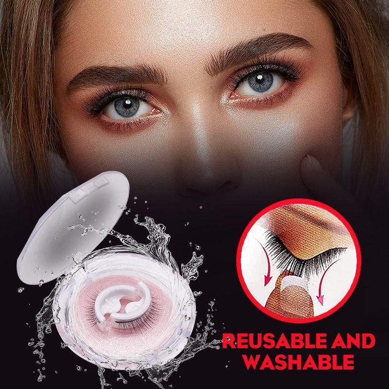 Gedetailleerde close-up van zelfklevende, waterdichte kunstwimpers, herbruikbaar met een natuurlijke look en hypoallergeen.