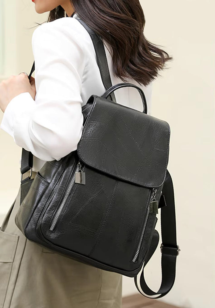 Dames anti-diefstal leren rugzak, elegant, premium leer, tijdloos design, ideaal voor stijlvolle, veilige reizen.
