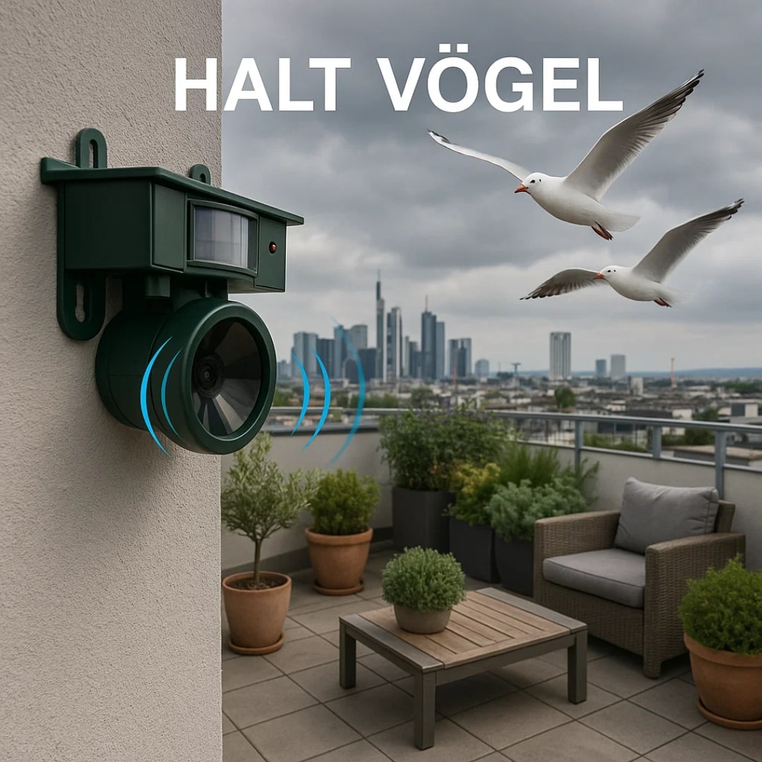 Compacte vogelafschrikker op zonne-energie. Ideale vogelwering voor kleine balkons en stadstuinen.