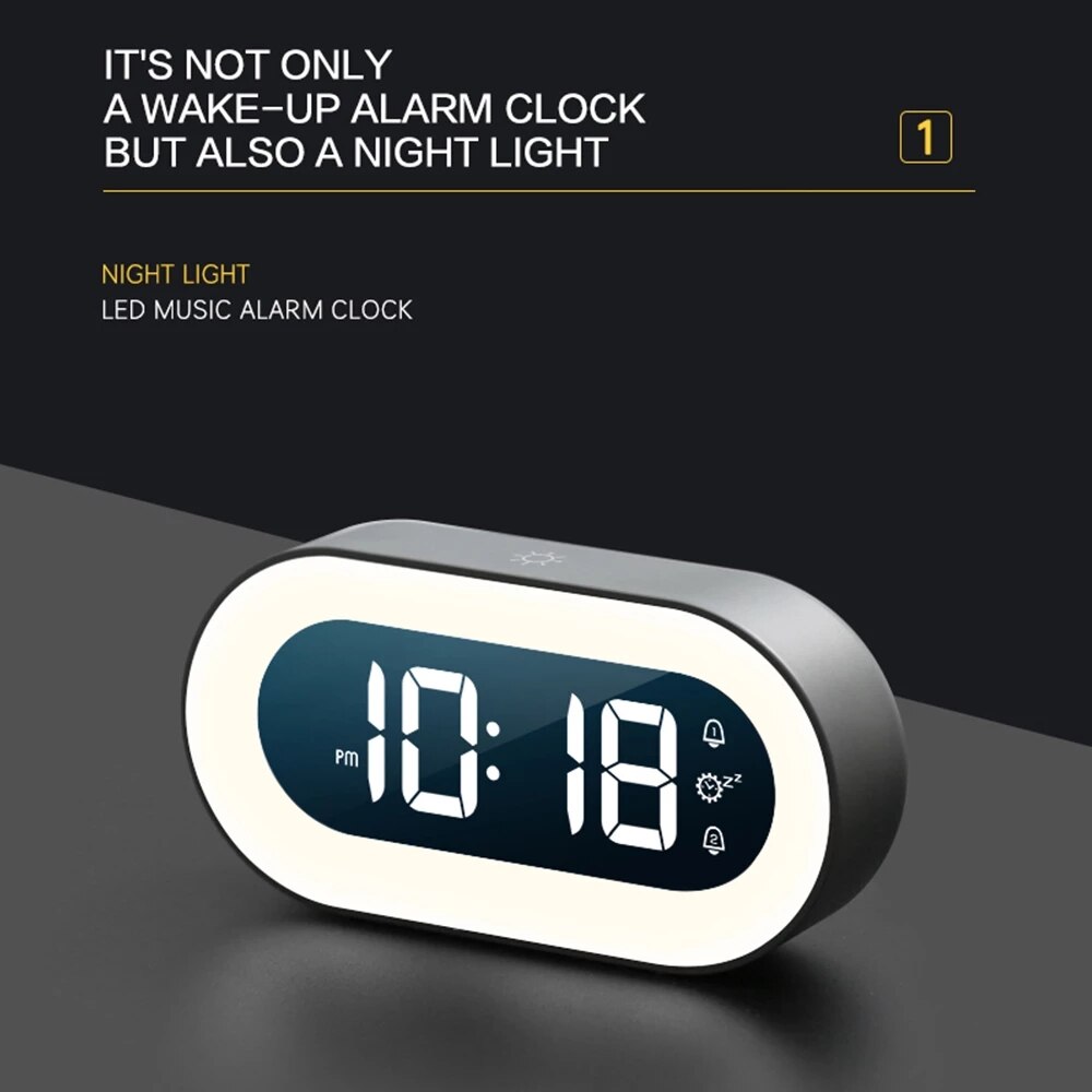 Digitale wekker Lumino met nachtlampje en geluiden, ideaal voor slaapkamer. Draadloos en oplaadbaar.