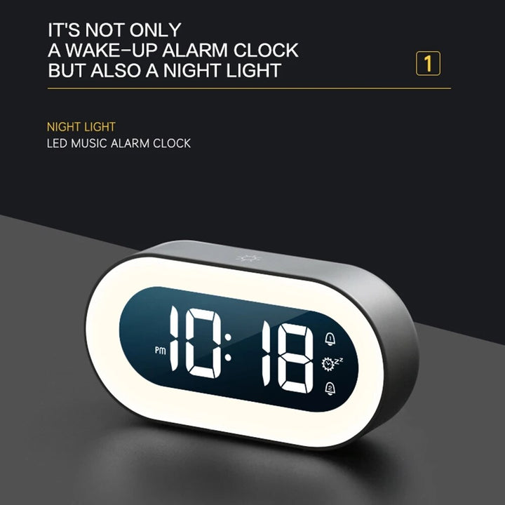 Digitale wekker Lumino met nachtlampje en geluiden, ideaal voor slaapkamer. Draadloos en oplaadbaar.