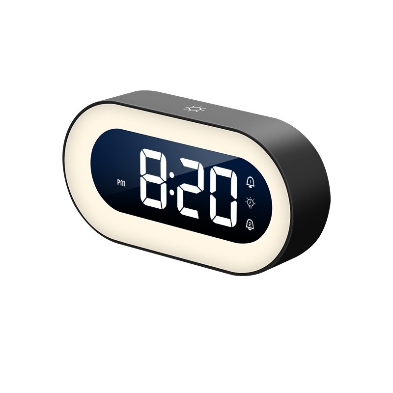 Moderne digitale wekker met zacht nachtlampje, rustgevende geluiden en helder LED display.