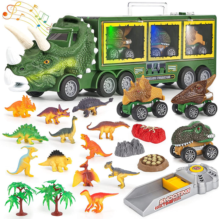Dinosaurus speelgoed vrachtwagen met mini-dino's, groen Triceratops-ontwerp, ideaal voor kinderavonturen en georganiseerde opslag