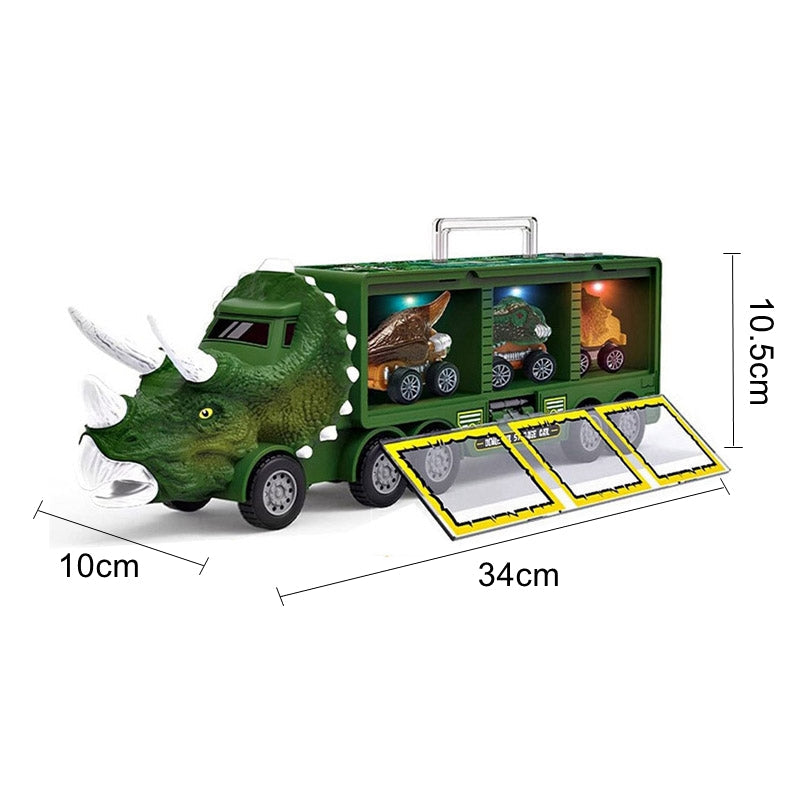 Dinosaurus speelgoed vrachtwagen met mini-dino's, groen Triceratops-ontwerp, ideaal voor kinderavonturen en georganiseerde opslag