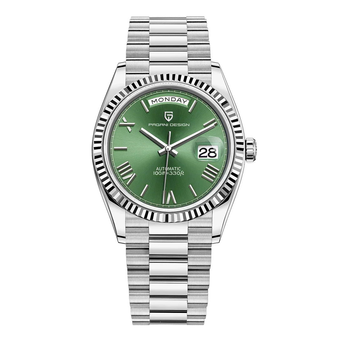 Stijlvol Dominus luxe herenhorloge gedragen in een zakelijke setting, straalt professionaliteit uit.