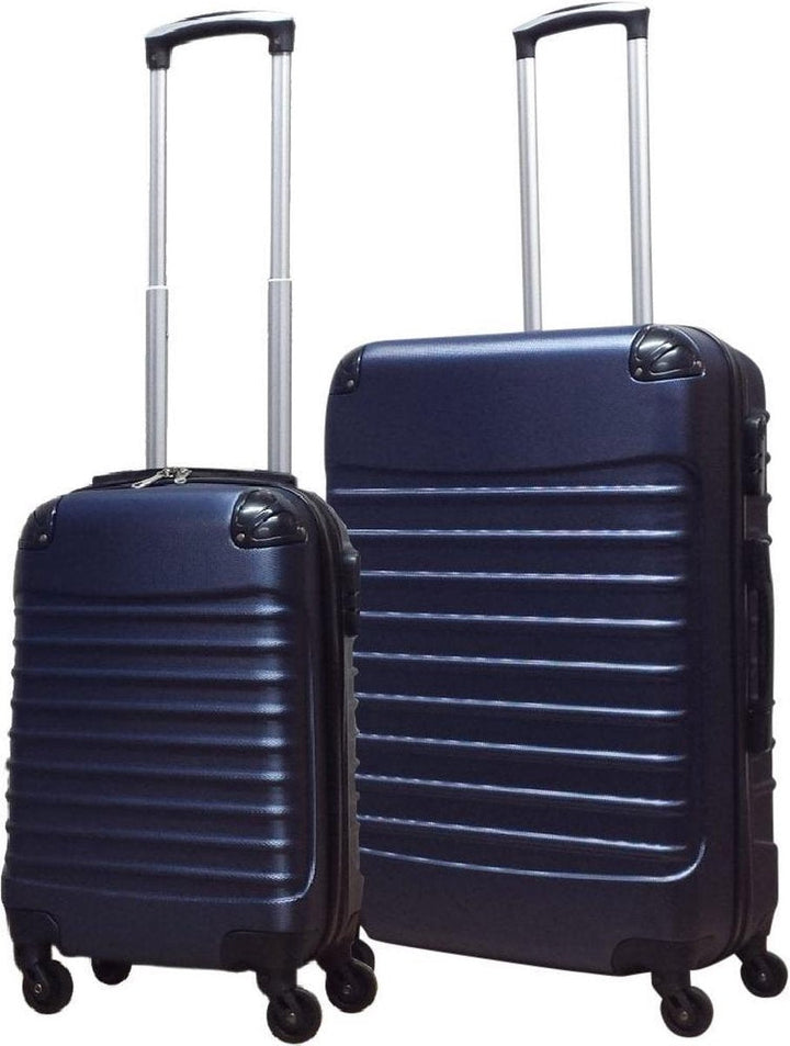 Set van 2 donkerblauwe harde ABS reiskoffers. Robuuste, lichtgewicht bagage voor elke reis of weekendje weg.