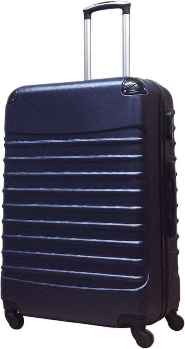 Robuuste donkerblauwe 2-delige hardcase kofferset, lichtgewicht en perfect voor vakantiebagage.