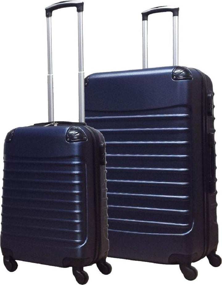 Stijlvolle donkerblauwe ABS hardcase reiskoffer set met 2 trolleys, lichtgewicht en duurzaam.