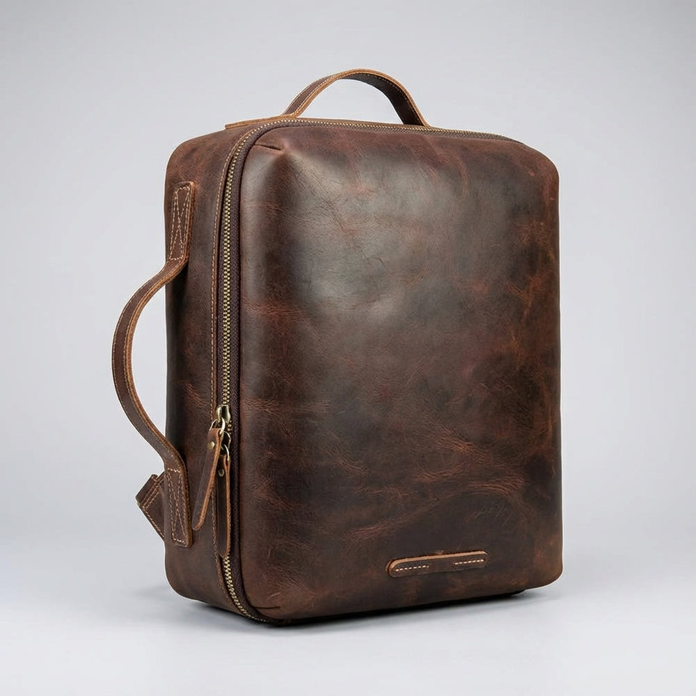 Premium Crazy Horse leren rugzak Lockfield. Unisex laptoptas met anti-diefstal vak, perfect voor reizen en dagelijks gebruik.