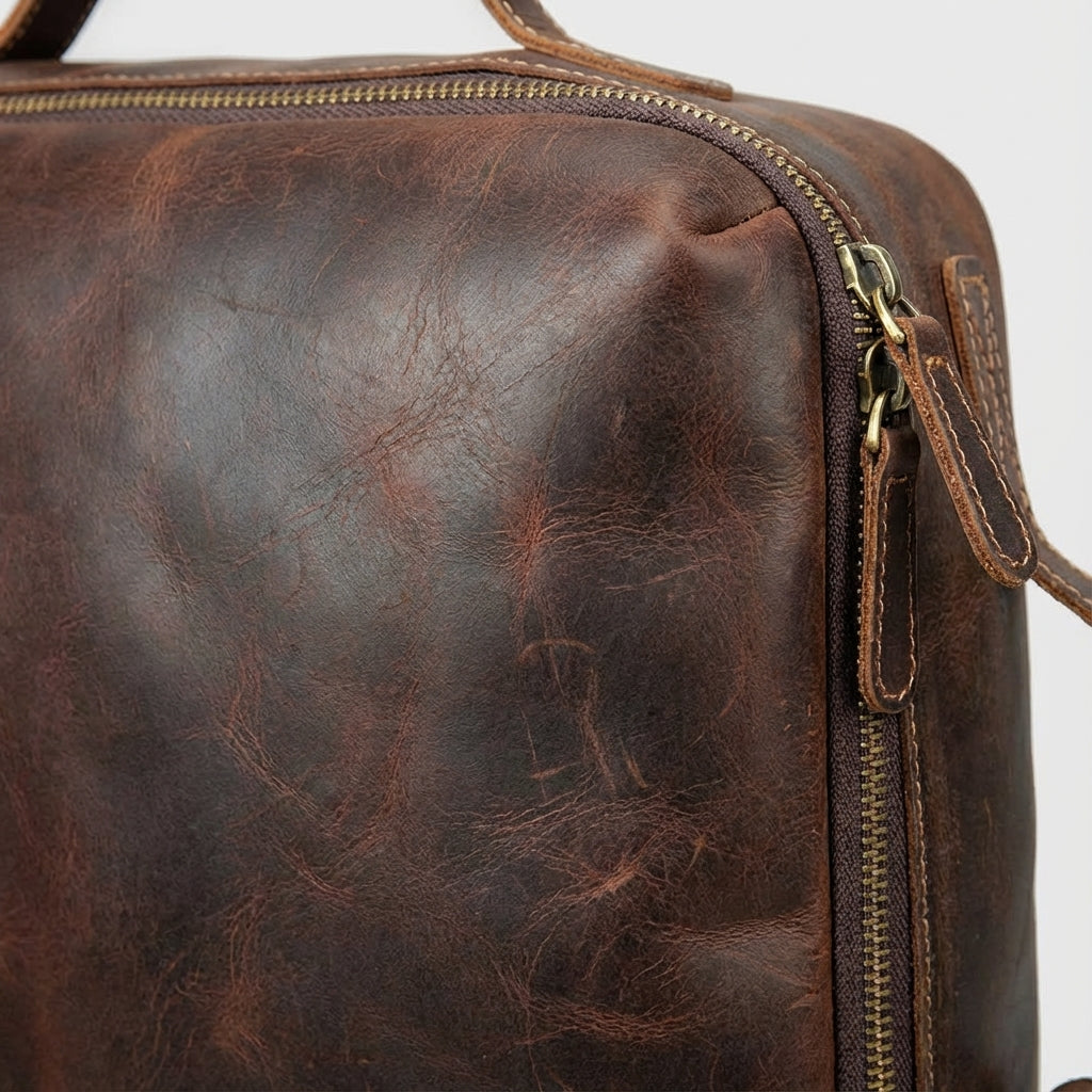 Stijlvolle donkerbruine unisex rugzak van Crazy Horse leer met anti-diefstal functie. Ideale leren tas voor werk en dagelijks gebruik.