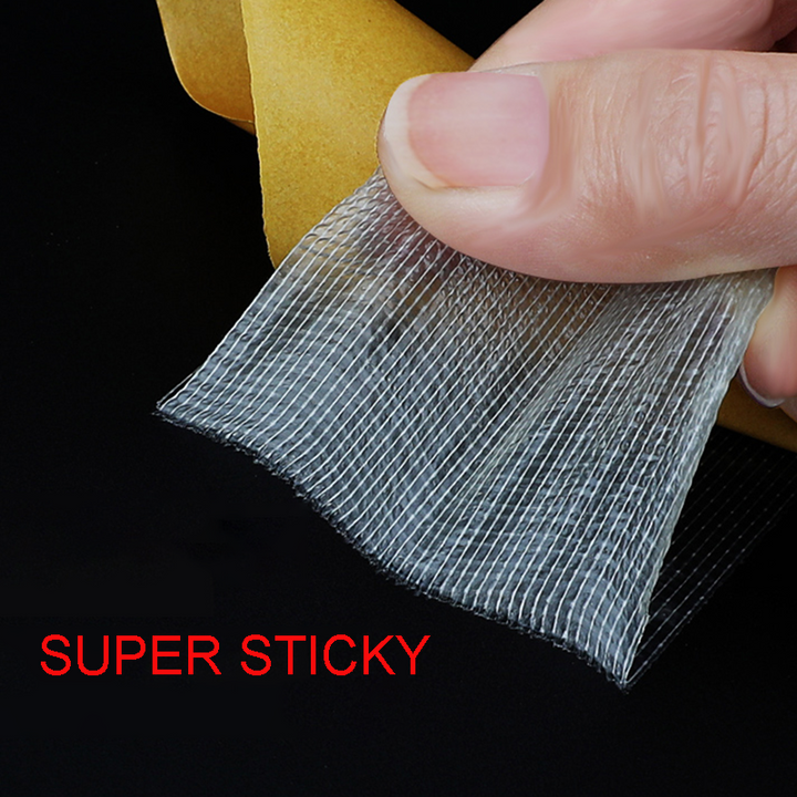Dubbelzijdig zwaargewicht reparatietape, robuust, voor sterke hechting op tapijten en decoraties, waterbestendig, hoge kleefkracht.