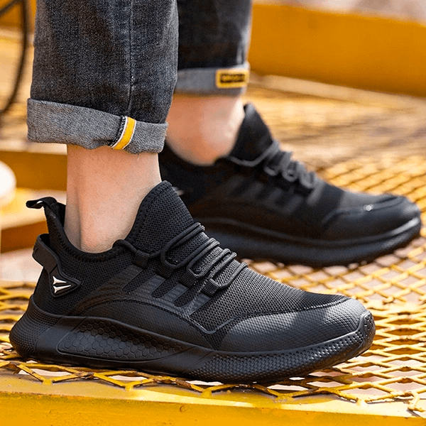 Zwarte ademende lichte veiligheidsschoen, bovenaanzicht