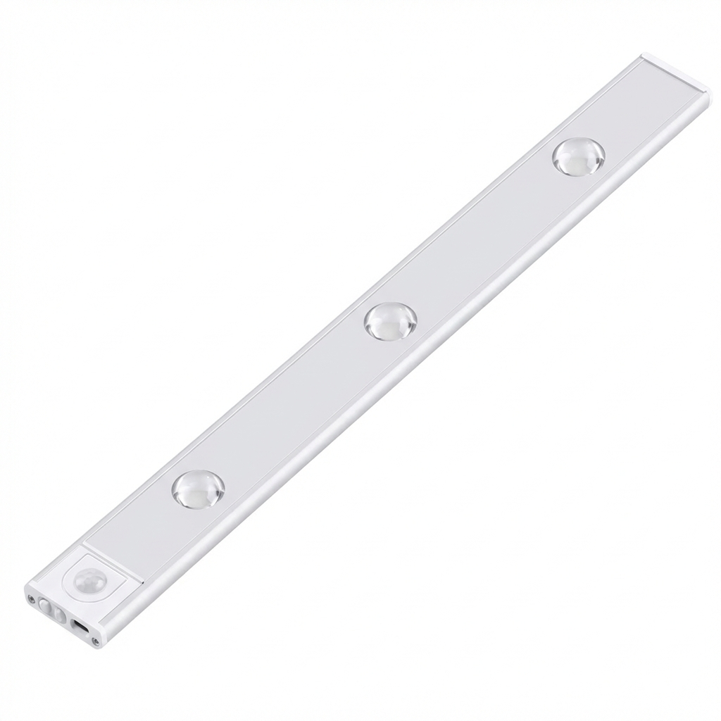 Draadloos LED armatuur met bewegingssensor voor automatische verlichting, USB oplaadbaar en energiezuinig.