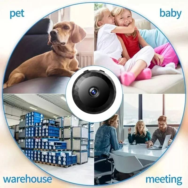 Magnetische 1080P HD mini camera met bewegingsdetectie en nachtzicht, perfect voor draadloze huisbeveiliging.