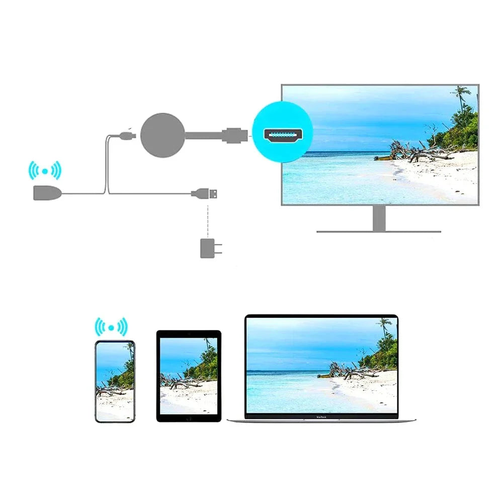Handige draadloze tv-adapter voor het streamen van films, foto's en presentaties in HD-kwaliteit.