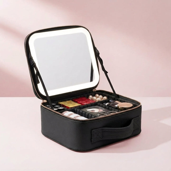 Professioneel draagbaar make-up station voor onderweg. Inclusief LED spiegel met instelbare verlichting.