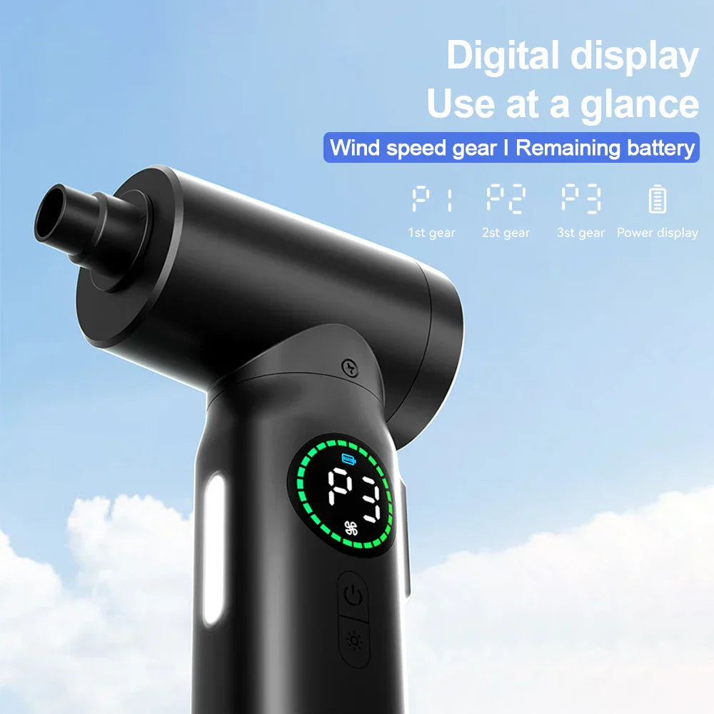 AirMaster draadloze 2-in-1 stofzuiger/luchtblazer met LED voor auto-interieur & toetsenbord schoonmaken.