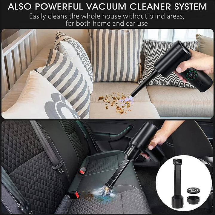 Veelzijdige AirMaster draadloze 2-in-1 reiniger; stofzuiger & blazer voor huis, auto, kantoor.