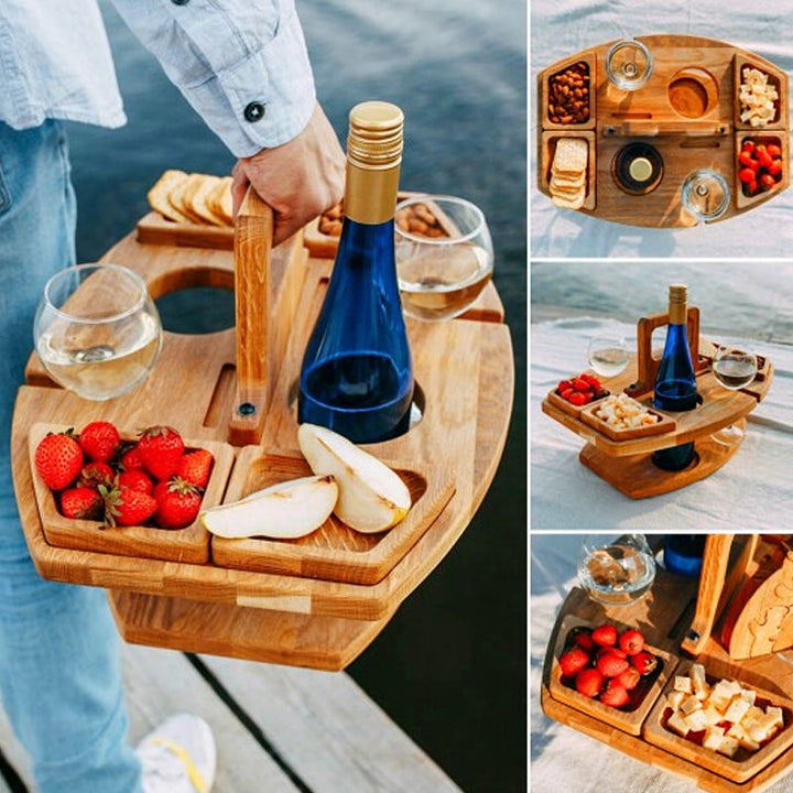 Compacte draagbare houten picknicktafel, retro stijl. Ideaal als campingtafel en tuinmeubel.