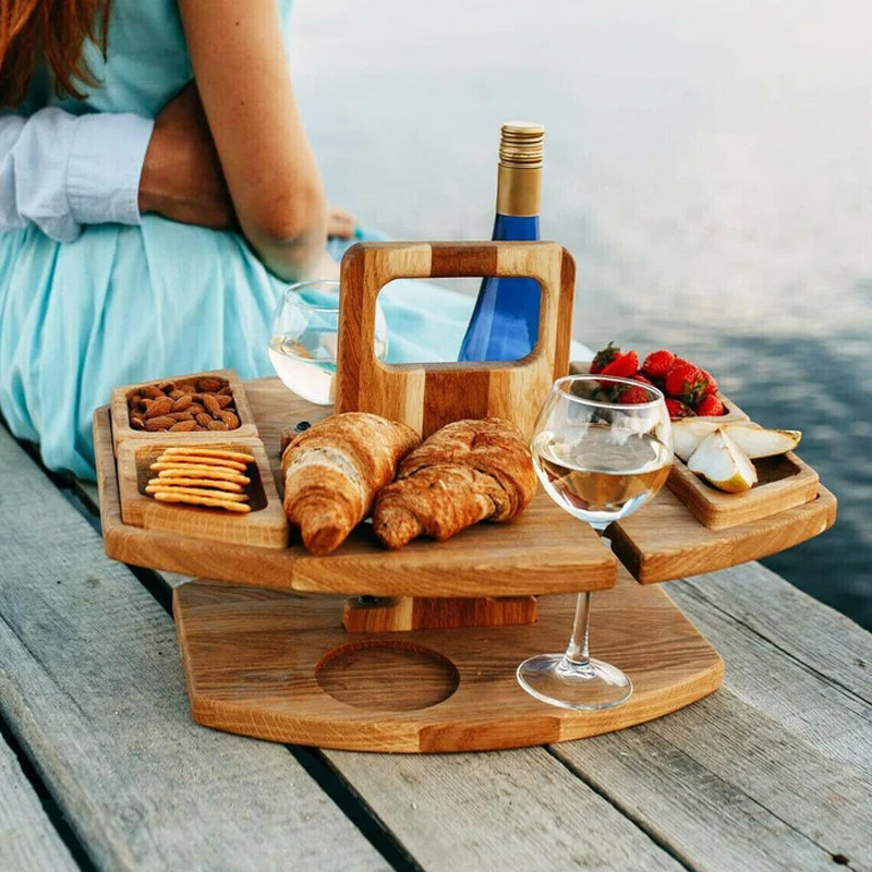 Natuurlijke houten opklapbare campingtafel. Robuust en lichtgewicht voor al uw buitenactiviteiten.