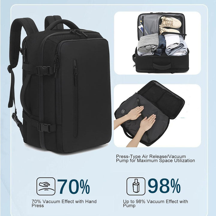 Dravion 56-75L reisrugzak met vacuümcompressie. Praktische uitbreidbare bagage voor al je spullen.