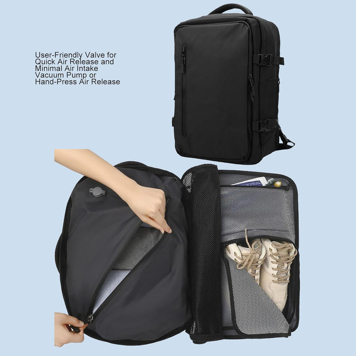 Dravion reisrugzak (56-75L) met pomp. Optimaliseer je pakruimte en reis slimmer met deze vacuümrugzak.