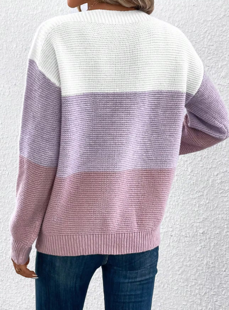 Dames driekleurige patchwork trui, elegant design, comfortabel en modieus, perfect voor de lente