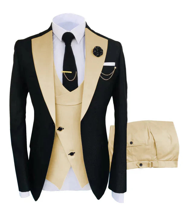 Driedelig heren trouwpak, blazer, vest, broek, elegant gesneden, ideaal voor formele gelegenheden, luxe uitstraling