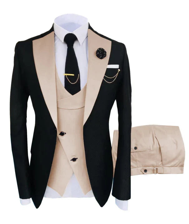 Driedelig heren trouwpak, blazer, vest, broek, elegant gesneden, ideaal voor formele gelegenheden, luxe uitstraling