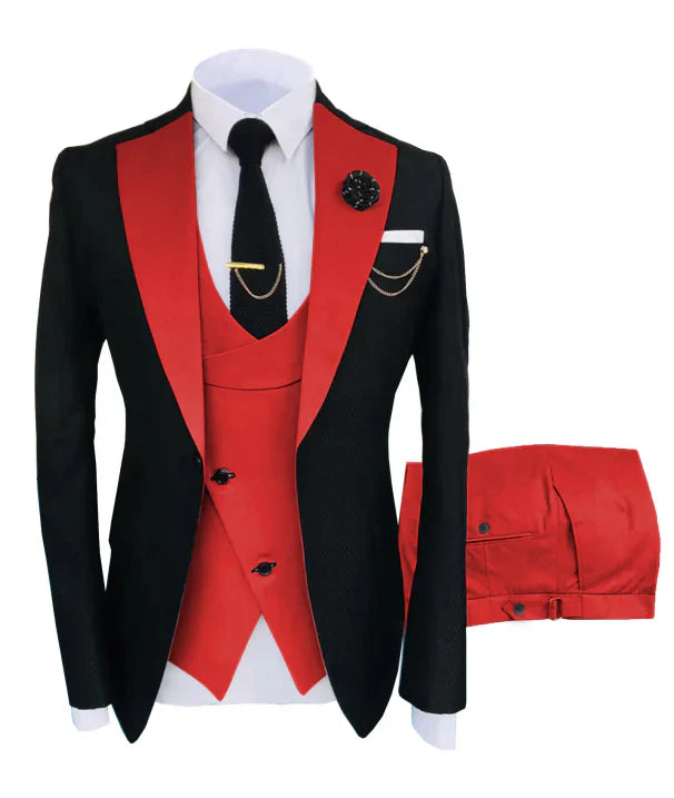 Driedelig heren trouwpak, blazer, vest, broek, elegant gesneden, ideaal voor formele gelegenheden, luxe uitstraling