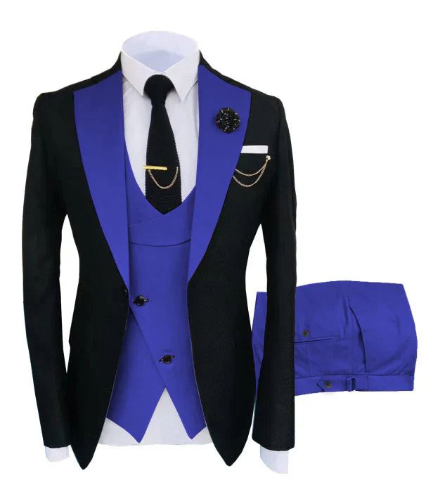 Driedelig heren trouwpak, blazer, vest, broek, elegant gesneden, ideaal voor formele gelegenheden, luxe uitstraling