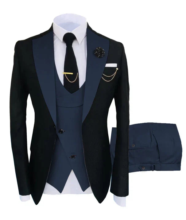 Driedelig heren trouwpak, blazer, vest, broek, elegant gesneden, ideaal voor formele gelegenheden, luxe uitstraling