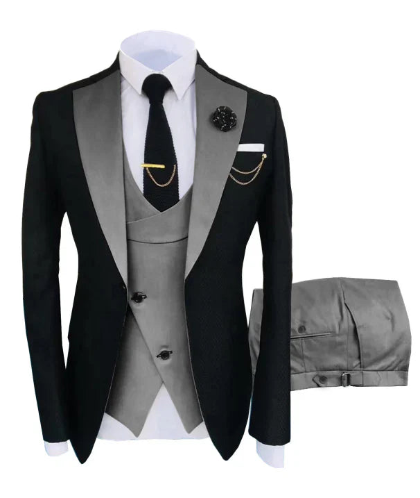 Driedelig heren trouwpak, blazer, vest, broek, elegant gesneden, ideaal voor formele gelegenheden, luxe uitstraling