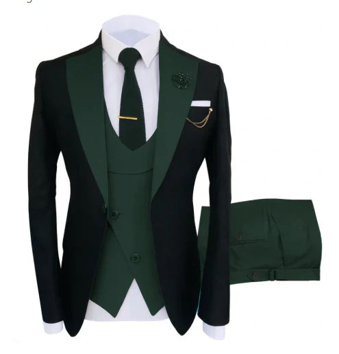 Driedelig heren trouwpak, blazer, vest, broek, elegant gesneden, ideaal voor formele gelegenheden, luxe uitstraling
