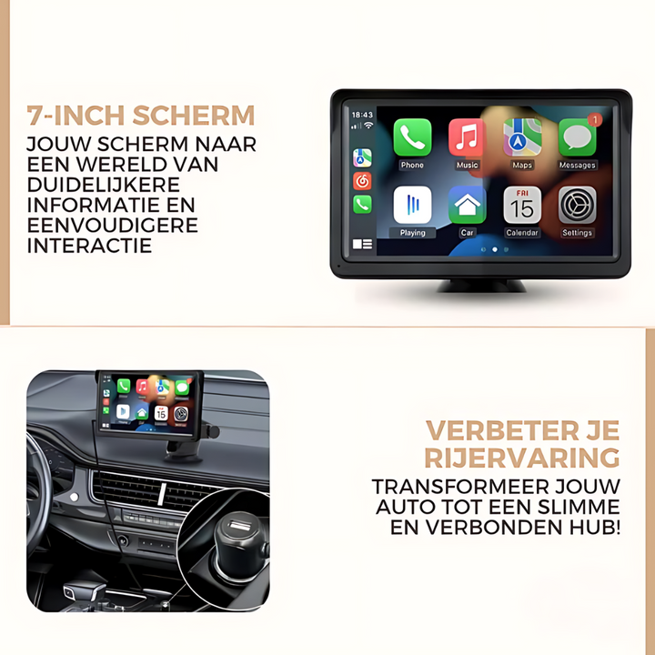 Nauwkeurige navigatie via DrivePlay CarPlay/Android Auto scherm voor een veilige en slimme rit.