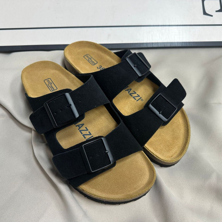 Donkerbruine orthopedische kurksandalen, ergonomisch en comfortabel voor optimale voetondersteuning.