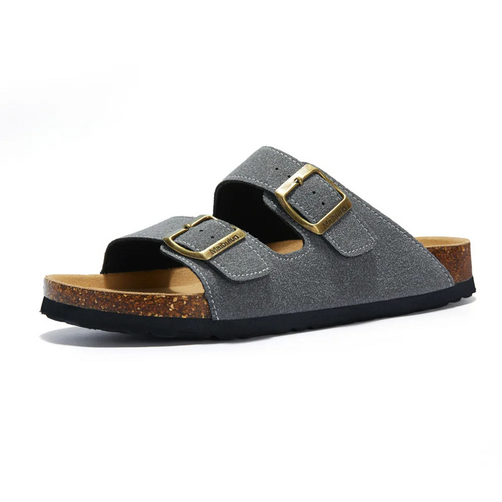 Donkerbruine orthopedische kurksandalen, ergonomisch en comfortabel voor optimale voetondersteuning.