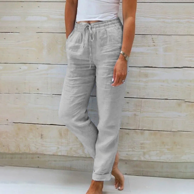 Elegante dames linnen broek, perfect voor een comfortabele en stijlvolle zomerse casual look.