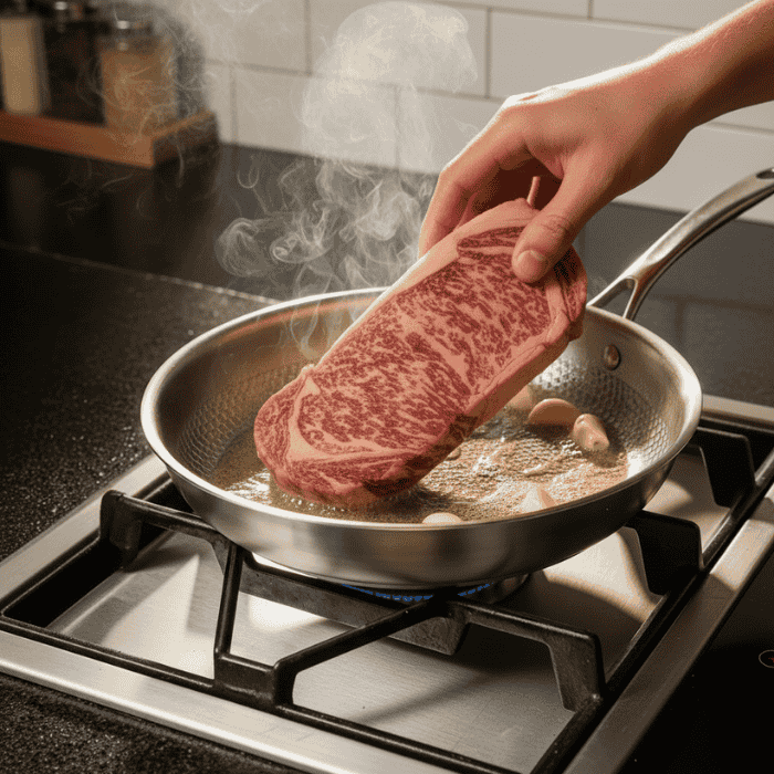 Veilige en gezonde roestvrijstalen koekenpan zonder antiaanbaklaag, duurzaam en hittebestendig voor uw keuken.