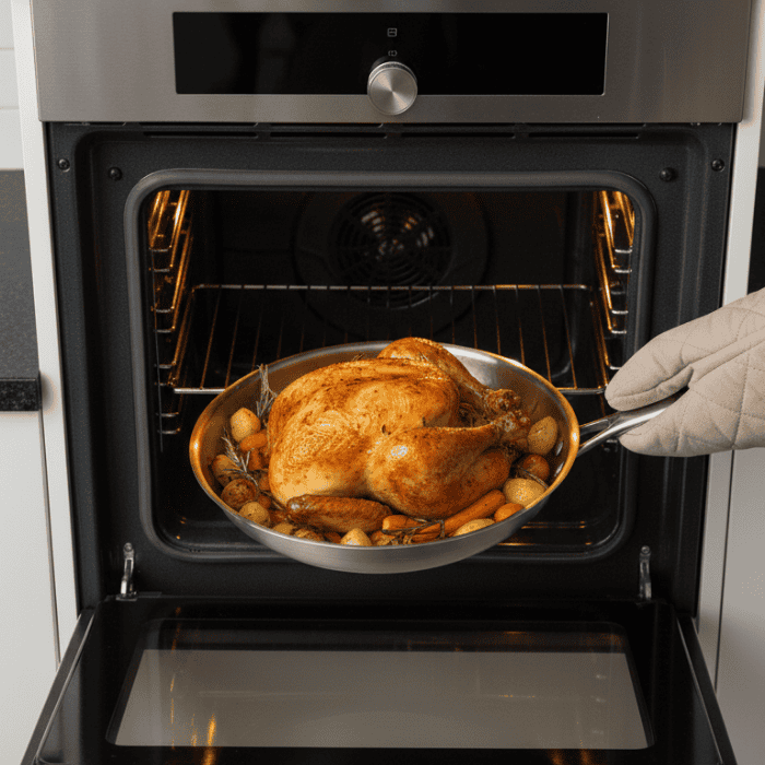 Duurzame RVS pan zonder chemische coating, een gezonde en ecologische keuze voor jarenlang kookplezier.