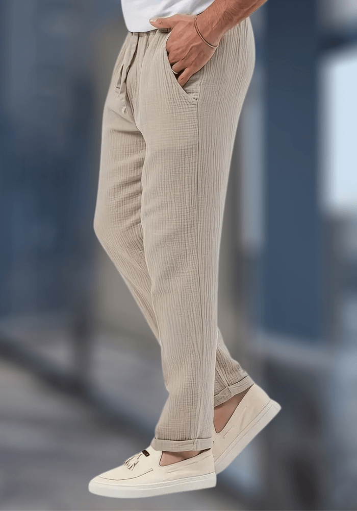 Heren luchtige losvallende linnen broek