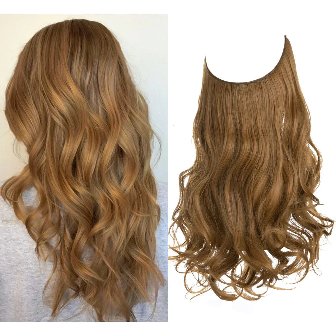 Een selectie haar extensions in diverse kleuren, variërend van bruin- en ashblonde tinten tot donkerbruin en goud, met lengtes tussen 35 en 45 cm, die een luxe en authentieke stijl voor vrouwen bieden.