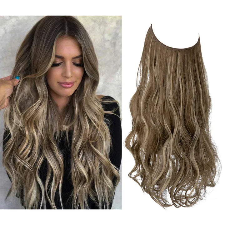 Een selectie haar extensions in diverse kleuren, variërend van bruin- en ashblonde tinten tot donkerbruin en goud, met lengtes tussen 35 en 45 cm, die een luxe en authentieke stijl voor vrouwen bieden.
