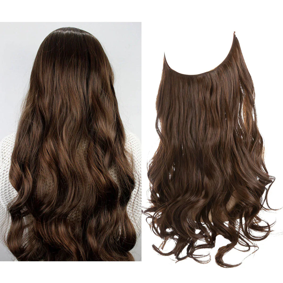 Een selectie haar extensions in diverse kleuren, variërend van bruin- en ashblonde tinten tot donkerbruin en goud, met lengtes tussen 35 en 45 cm, die een luxe en authentieke stijl voor vrouwen bieden.
