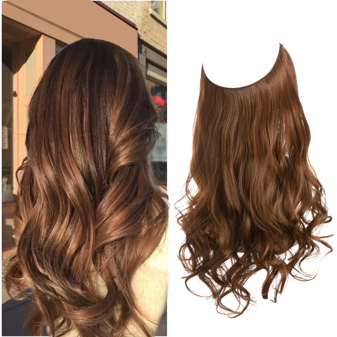 Een selectie haar extensions in diverse kleuren, variërend van bruin- en ashblonde tinten tot donkerbruin en goud, met lengtes tussen 35 en 45 cm, die een luxe en authentieke stijl voor vrouwen bieden.