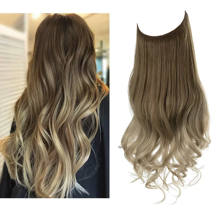 Een selectie haar extensions in diverse kleuren, variërend van bruin- en ashblonde tinten tot donkerbruin en goud, met lengtes tussen 35 en 45 cm, die een luxe en authentieke stijl voor vrouwen bieden.