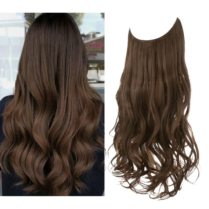 Close-up van verschillende stijlen haar extensions in diverse kleuren, variërend van bruin- en ashblonde tinten tot donkerbruin en goud, met lengtes tussen 35 en 45 cm, die een luxe en authentieke stijl voor vrouwen bieden.